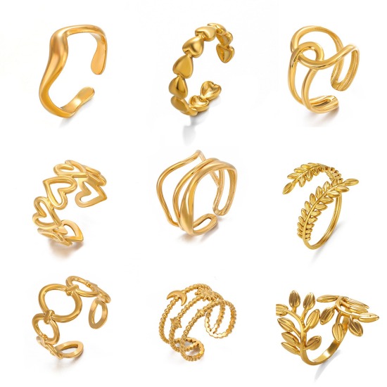Image de 1 Pièce Respectueux de la Nature À la Mode Bagues Ouvert Simple en 304 Acier Inoxydable Plaqué Or 18K Géométrique Cœur Pour Femmes Fête