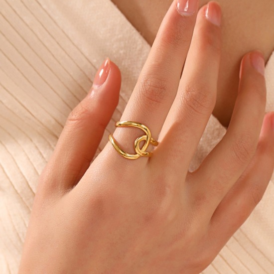 Image de 1 Pièce Respectueux de la Nature À la Mode Bagues Ouvert Simple en 304 Acier Inoxydable Plaqué Or 18K Géométrique Cœur Pour Femmes Fête