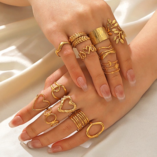 Image de 1 Pièce Respectueux de la Nature À la Mode Bagues Ouvert Simple en 304 Acier Inoxydable Plaqué Or 18K Géométrique Cœur Pour Femmes Fête