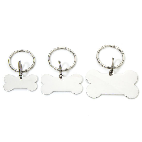 1 個 304ステンレス鋼 ペット ID 犬の首輪 ドッグ 名前 ネーム タグ ブランクスタンプタグ キーチェーンとキーリング シルバートーン 骨 鏡面研磨 の画像