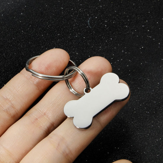 1 個 304ステンレス鋼 ペット ID 犬の首輪 ドッグ 名前 ネーム タグ ブランクスタンプタグ キーチェーンとキーリング シルバートーン 骨 鏡面研磨 の画像