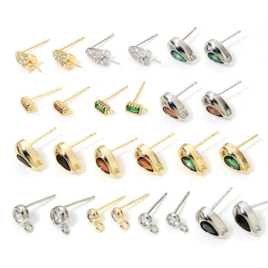 Picture of Eco-friendly Brass Exquisite Ear Post Stud Earring For DIY Jewelry Making Accessories Multicolor Cone Clear Cubic Zirconia