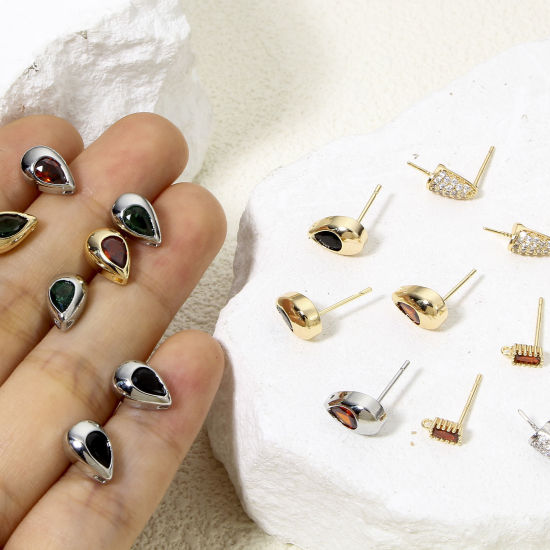 Picture of Eco-friendly Brass Exquisite Ear Post Stud Earring For DIY Jewelry Making Accessories Multicolor Cone Clear Cubic Zirconia
