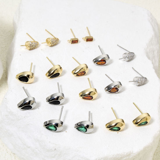 Picture of Eco-friendly Brass Exquisite Ear Post Stud Earring For DIY Jewelry Making Accessories Multicolor Cone Clear Cubic Zirconia