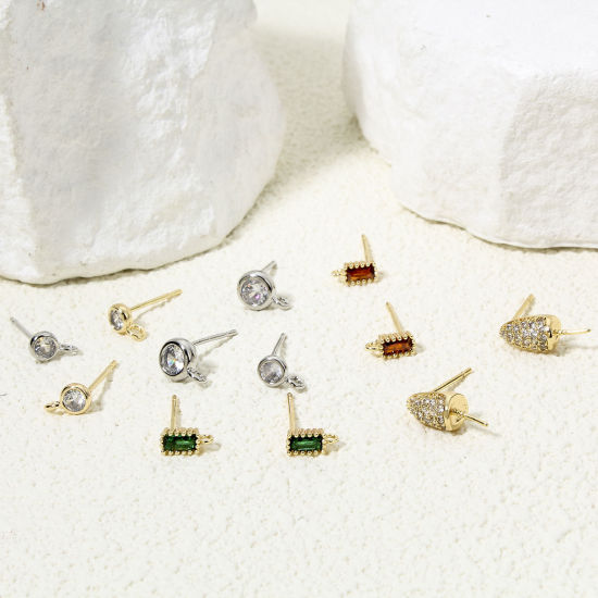 Picture of Eco-friendly Brass Exquisite Ear Post Stud Earring For DIY Jewelry Making Accessories Multicolor Cone Clear Cubic Zirconia