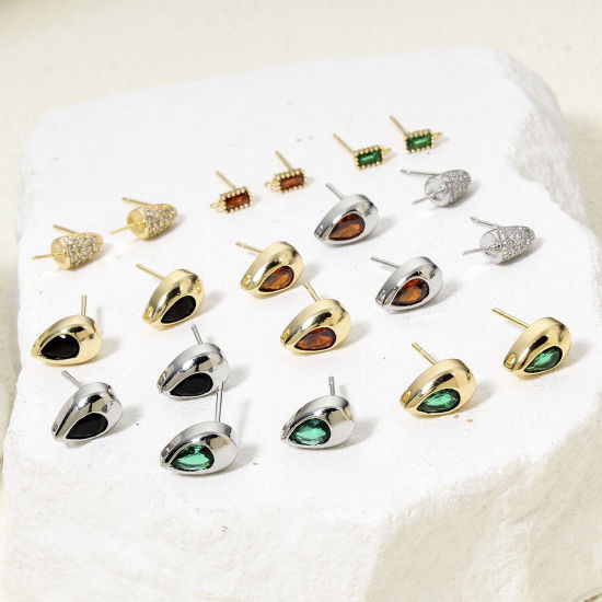 Picture of Eco-friendly Brass Exquisite Ear Post Stud Earring For DIY Jewelry Making Accessories Multicolor Cone Clear Cubic Zirconia