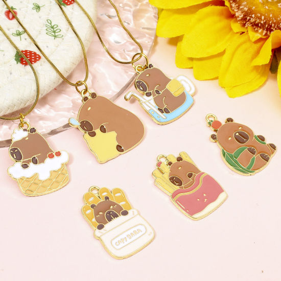 Picture of Zinc Based Alloy Charms Gold Plated Multicolor Capybara Animal Enamel
