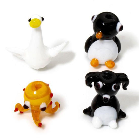 Immagine di 2 Pz Lampwork Vetro Perline per la Creazione di Gioielli con Ciondoli Fai-da-te Polpo Multicolore Pinguino Animale Disegno 3D