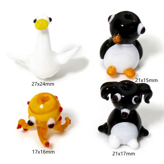 Immagine di 2 Pz Lampwork Vetro Perline per la Creazione di Gioielli con Ciondoli Fai-da-te Polpo Multicolore Pinguino Animale Disegno 3D