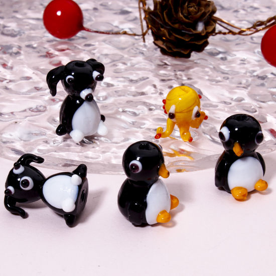 Immagine di 2 Pz Lampwork Vetro Perline per la Creazione di Gioielli con Ciondoli Fai-da-te Polpo Multicolore Pinguino Animale Disegno 3D