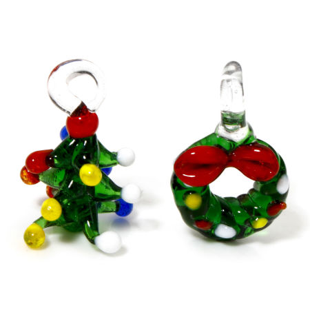 1 Stück Muranoglas Anhänger Weihnachten Weihnachtsbaum Grün 3D