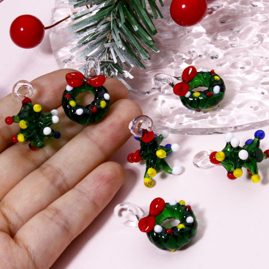 Immagine di 1 Pz Lampwork Vetro Ciondoli Pendenti Albero di Natale Verde 3D
