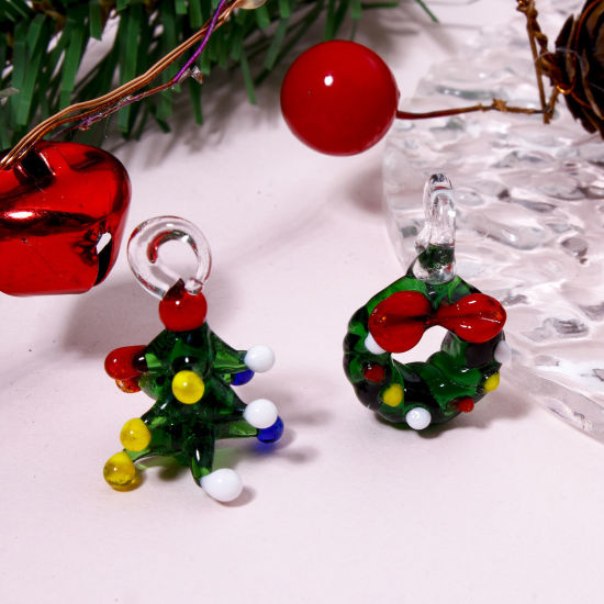 Immagine di 1 Pz Lampwork Vetro Ciondoli Pendenti Albero di Natale Verde 3D