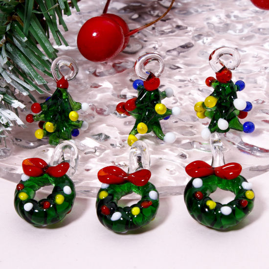Immagine di 1 Pz Lampwork Vetro Ciondoli Pendenti Albero di Natale Verde 3D