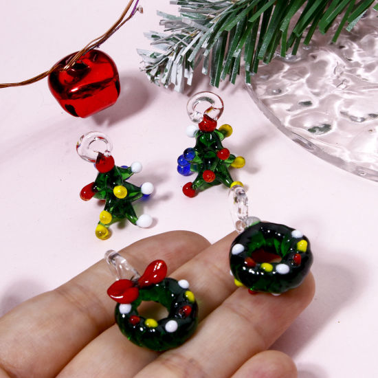 Immagine di 1 Pz Lampwork Vetro Ciondoli Pendenti Albero di Natale Verde 3D