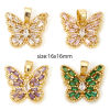 Picture of Brass Insect Charm Pendant Gold Plated Butterfly Animal Hollow Multicolor Rhinestone 16mm x 16mm