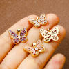 Picture of Brass Insect Charm Pendant Gold Plated Butterfly Animal Hollow Multicolor Rhinestone 16mm x 16mm