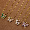 Picture of Brass Insect Charm Pendant Gold Plated Butterfly Animal Hollow Multicolor Rhinestone 16mm x 16mm