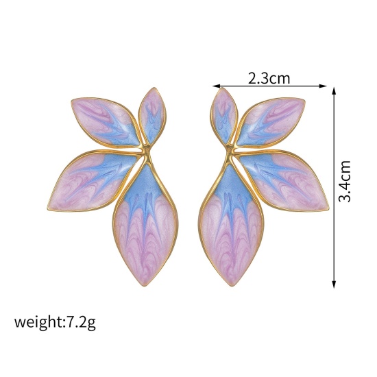 1 ペア 真空メッキ 甘くてかわいい レトロ 18Kゴールドメッキ 多色 304ステンレス鋼 フラワー エナメル イヤリング 女性のため 記念日 の画像