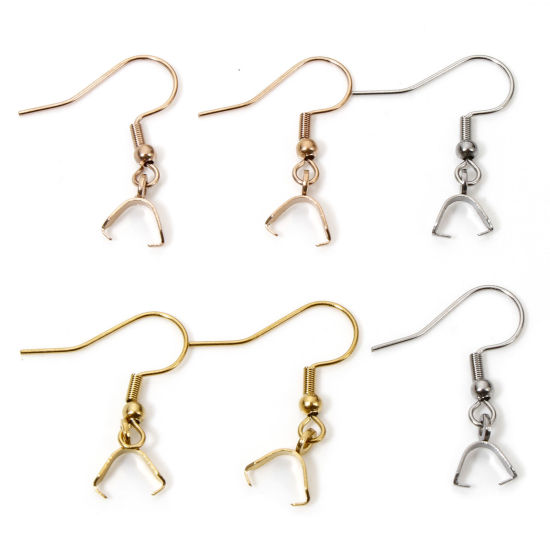 Picture of 10 PCs 304 Stainless Steel Ear Wire Hooks Earrings For DIY Jewelry Making Accessories With Pinch Clip