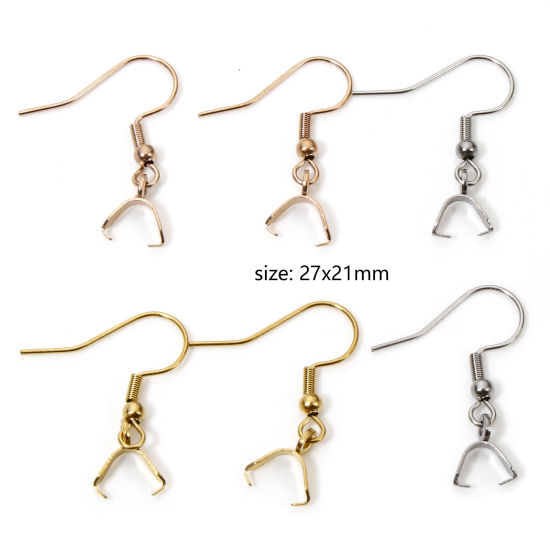Picture of 10 PCs 304 Stainless Steel Ear Wire Hooks Earrings For DIY Jewelry Making Accessories With Pinch Clip