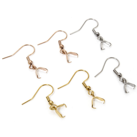 Picture of 10 PCs 304 Stainless Steel Ear Wire Hooks Earrings For DIY Jewelry Making Accessories With Pinch Clip