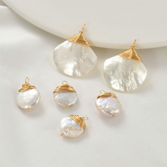 Image de 1 Pièce Pendentifs Fil Métallique Enroulé en Laiton Plaqué Or 18K Blanc