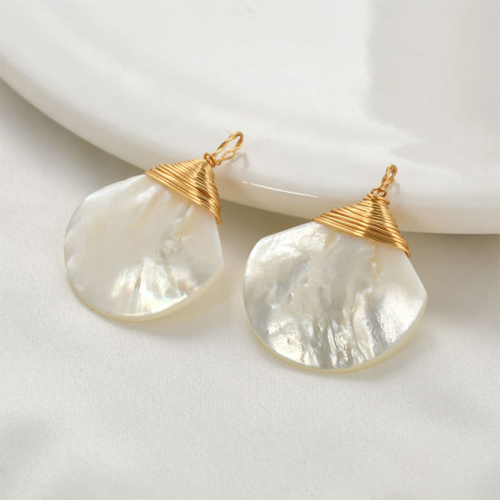 Image de 1 Pièce Pendentifs Fil Métallique Enroulé en Laiton Plaqué Or 18K Blanc