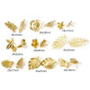 Picture of 1 Pair Vacuum Plating 304 Stainless Steel Ear Post Stud Earrings 18K Gold Plated Flower Leaves With Stoppers