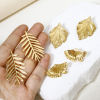 Picture of 1 Pair Vacuum Plating 304 Stainless Steel Ear Post Stud Earrings 18K Gold Plated Flower Leaves With Stoppers