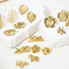 Picture of 1 Pair Vacuum Plating 304 Stainless Steel Ear Post Stud Earrings 18K Gold Plated Flower Leaves With Stoppers