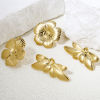 Picture of 1 Pair Vacuum Plating 304 Stainless Steel Ear Post Stud Earrings 18K Gold Plated Flower Leaves With Stoppers