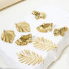Picture of 1 Pair Vacuum Plating 304 Stainless Steel Ear Post Stud Earrings 18K Gold Plated Flower Leaves With Stoppers