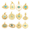Picture of Eco-friendly Brass Charms 18K Real Gold Plated Round Eye of Providence/ All-seeing Eye Blue Cubic Zirconia