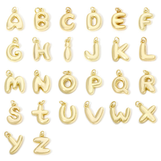Picture of Eco-friendly Brass Charms 18K Real Gold Plated Capital Alphabet Initial Letter Message " A-Z " 3D
