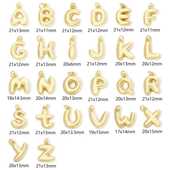 Picture of Eco-friendly Brass Charms 18K Real Gold Plated Capital Alphabet Initial Letter Message " A-Z " 3D