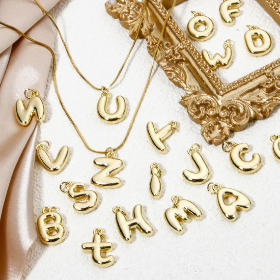 Picture of Eco-friendly Brass Charms 18K Real Gold Plated Capital Alphabet Initial Letter Message " A-Z " 3D
