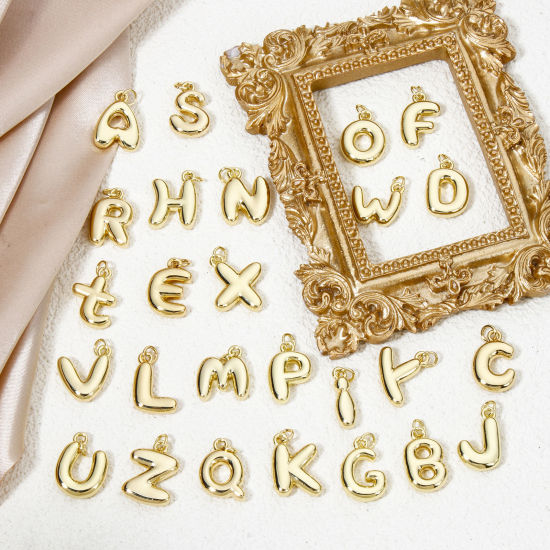 Picture of Eco-friendly Brass Charms 18K Real Gold Plated Capital Alphabet Initial Letter Message " A-Z " 3D