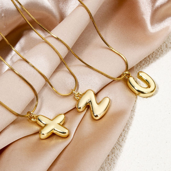 Picture of Eco-friendly Brass Charms 18K Real Gold Plated Capital Alphabet Initial Letter Message " A-Z " 3D