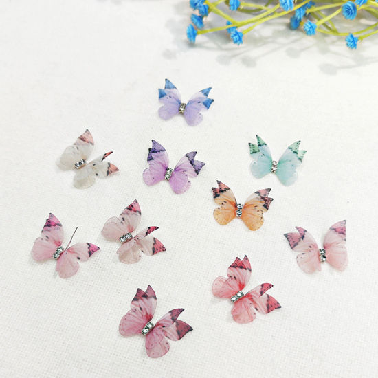 Image de 20 Pcs Accessoires de Bricolage Artisanal en Polyester Papillon Éthéré Multicolore Papillon Multicouche 3cm