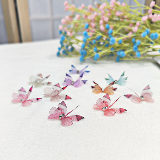 Image de 20 Pcs Accessoires de Bricolage Artisanal en Polyester Papillon Éthéré Multicolore Papillon Multicouche 3cm