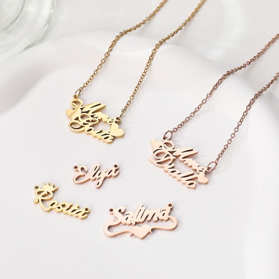 Picture of 304 Stainless Steel Customized Name Personalized Letter Connector Charm Pendant