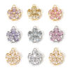 Picture of Eco-friendly Brass & Glass Charms Real Gold Plated Flower Clear Cubic Zirconia Multicolor Rhinestone 13mm x 11mm