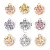 Picture of Eco-friendly Brass & Glass Charms Real Gold Plated Flower Clear Cubic Zirconia Multicolor Rhinestone 13mm x 11mm