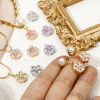 Picture of Eco-friendly Brass & Glass Charms Real Gold Plated Flower Clear Cubic Zirconia Multicolor Rhinestone 13mm x 11mm