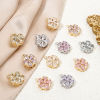 Picture of Eco-friendly Brass & Glass Charms Real Gold Plated Flower Clear Cubic Zirconia Multicolor Rhinestone 13mm x 11mm