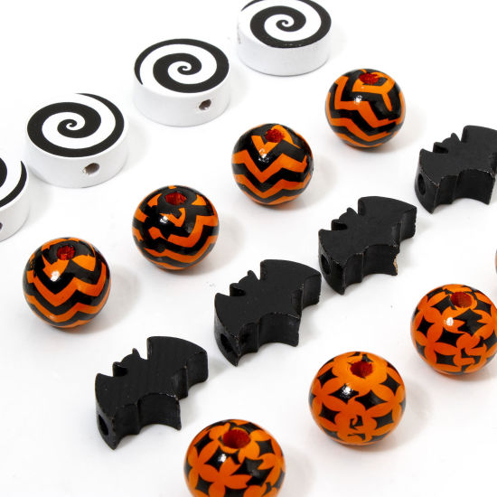 Image de 20 Pcs Perles pour DIY Fabrication de Bijoux Halloween Intercalaires en Bois de Schima Superba Naturel Rond Multicolore Halloween Chauve-Souris