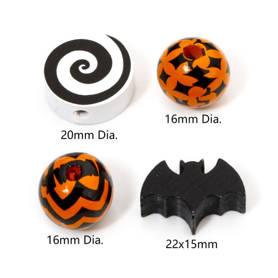 Image de 20 Pcs Perles pour DIY Fabrication de Bijoux Halloween Intercalaires en Bois de Schima Superba Naturel Rond Multicolore Halloween Chauve-Souris