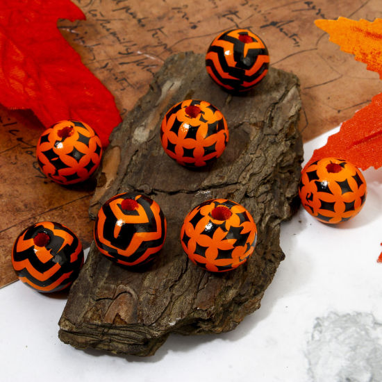 Image de 20 Pcs Perles pour DIY Fabrication de Bijoux Halloween Intercalaires en Bois de Schima Superba Naturel Rond Multicolore Halloween Chauve-Souris