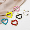 Picture of Eco-friendly Brass Valentine's Day Charm Pendant 18K Real Gold Plated Multicolor Heart Enamel Multicolour Cubic Zirconia 26mm x 21mm